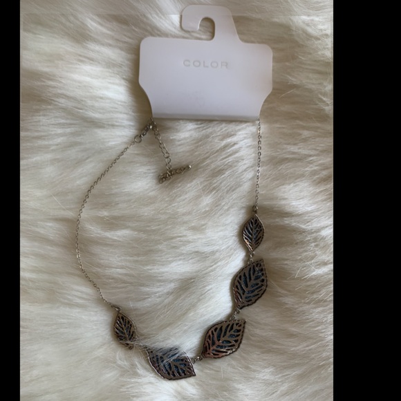 Silver Leaf Necklace Blue Accents - Picture 1 of 4